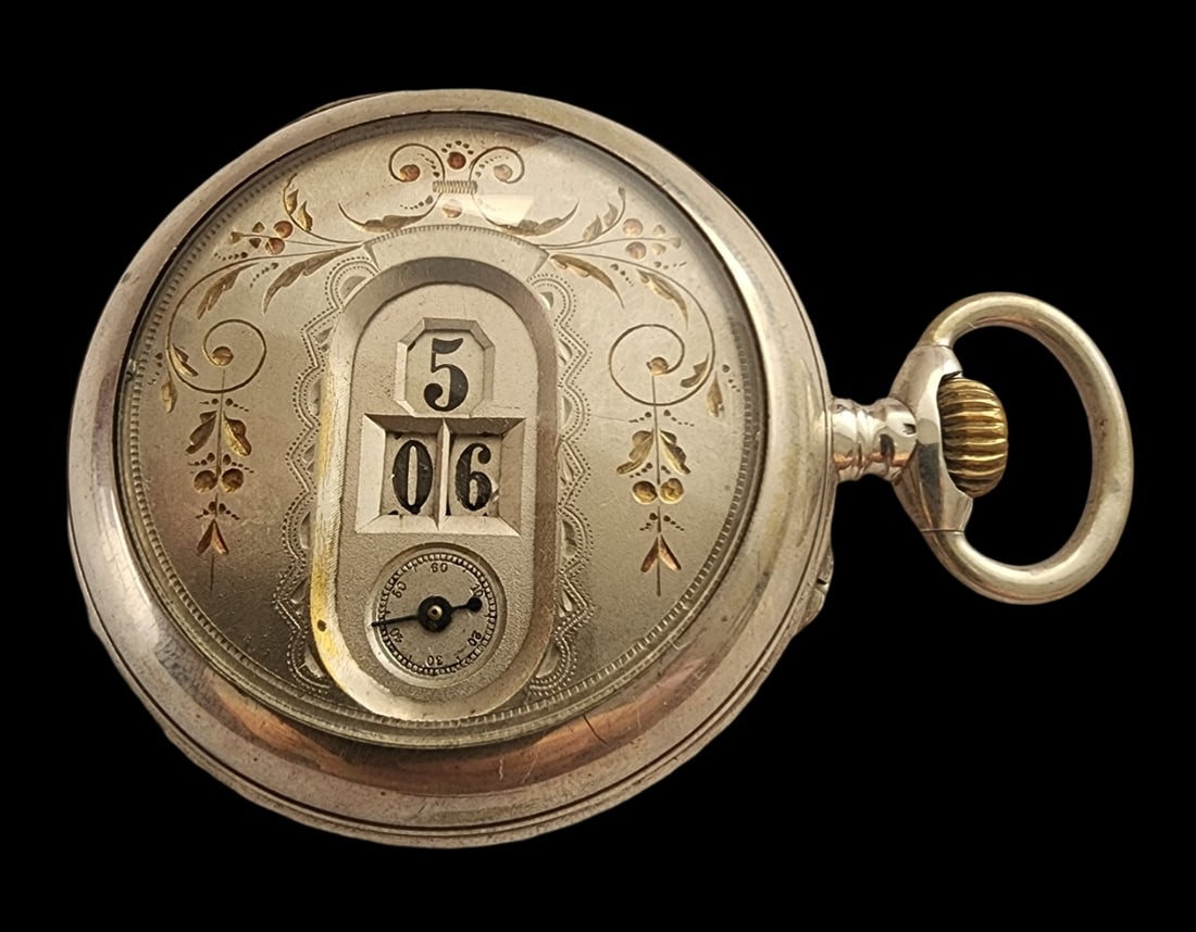 Rare Antique Swiss GEDEON THOMMEN 800 Silver Pocket Watch /w Digital Dial (1 of 12)