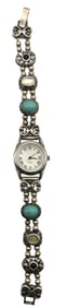 Vintage Navajo Sterling Silver & Gemstone Women's Quartz Wristwatch