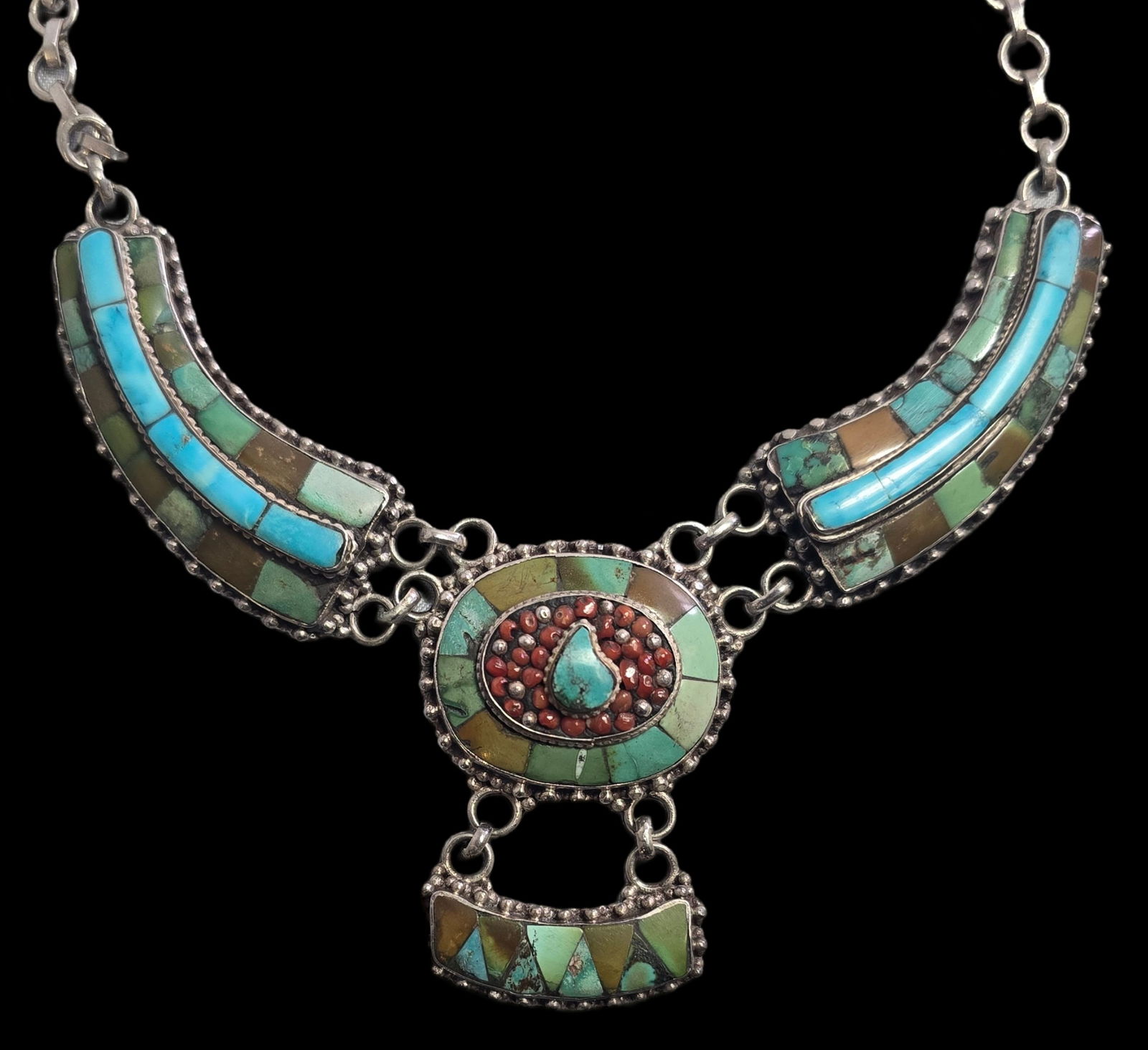 Very Unusual Vintage Oriental Sterling Silver & Gemstone Pendant Necklace (1 of 6)