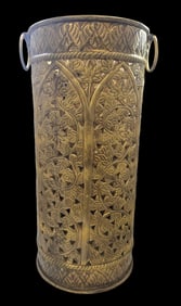 Antique Hand-Cut Pierced Brass Umbrella Stand