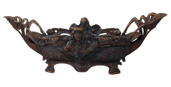 Large Art Nouveau French Brass Planter Jardinière /w Ornate Mermaid Heads