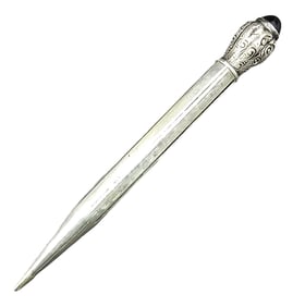 Antique European 830 Silver & Black Gemstone Pencil / Pen