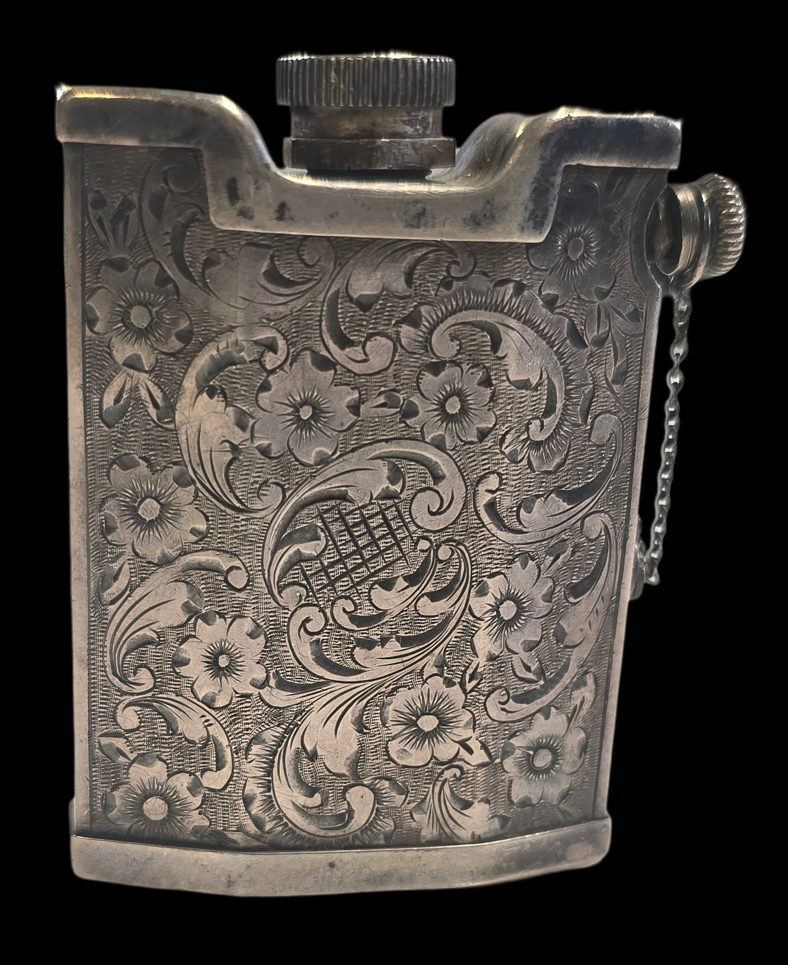 Very Rare Ornate Vintage THENOM Silverplate Pocket Perfume Atomizer: Good vintage condition; inside rubber container is missing. Measures approx. 2 1/2" long and weighs ca. 49 grams. Marked.