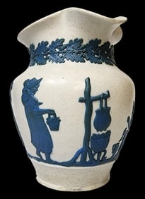 Rare Early 19th Century English Neoclassical Stoneware Sprigged Jug Pitcher