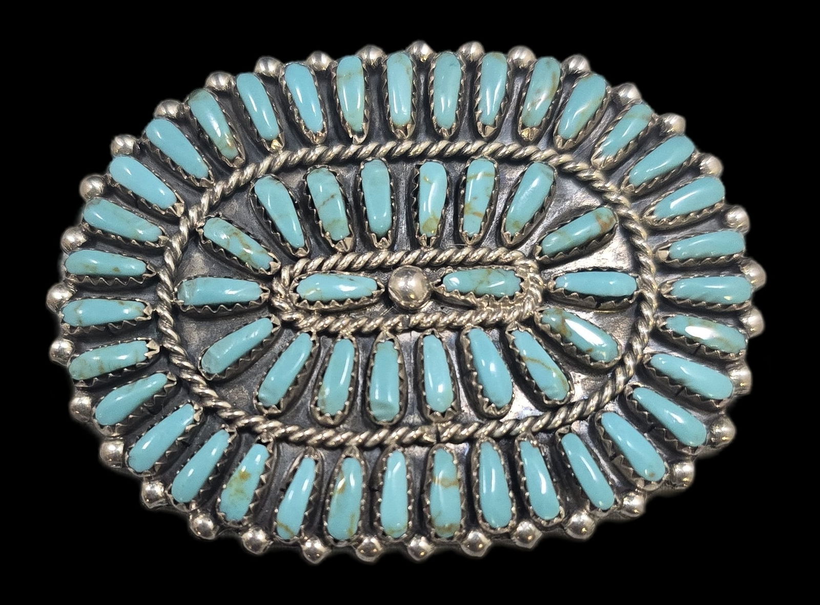 Vintage Native American Navajo Sterling Silver & Turquoise Cluster Brooch - Signed (1 of 8)
