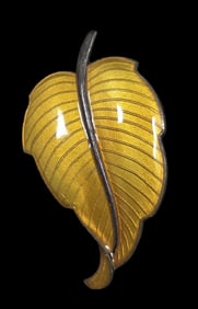 Vintage Mid-Century Modern VOLMER BAHNER Denmark Sterling Silver & Enamel Leaf Brooch