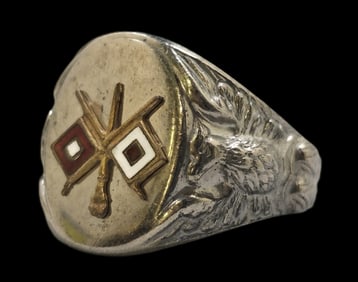 Unusual Vintage Sterling Silver & Enamel Nautical / Military Flag Signal Ring