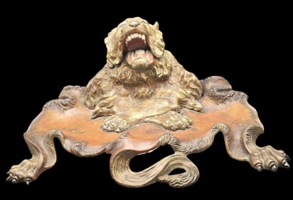 Vintage Cast Metal Lion Head Inkwell