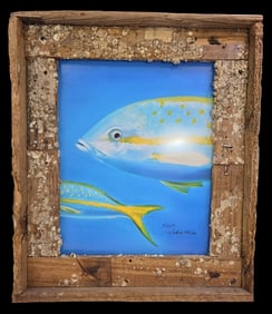 Vintage Limited Edition Reef Fish Print in Unusual Lobster Trap Wood Frame
