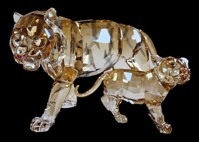 Pair of Vintage SWAROVSKI Crystal Figurines - Tiger & Cub