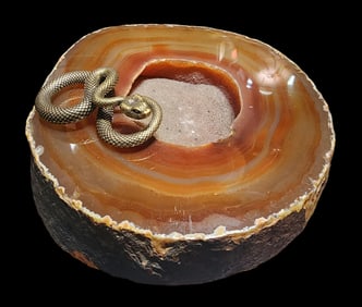 Handmade Vintage Agate Geode & Brass Snake Bowl / Ashtray