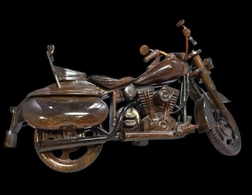 Cool Vintage Wood Lacquer Motorcycle Model /w Copper Handlebars & Mirror Holders