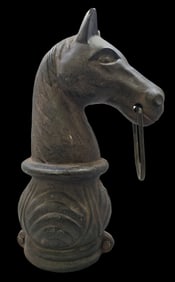 Rare Cast Iron Horse Head Hitching Post Top /w Ring