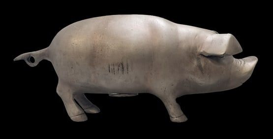 Vintage Cast Metal Pig Coin Bank