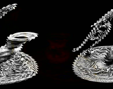 Antique European Late 18th/Early 19th Century 800 Silver Candle Holder /w Parrot: Very good antique condition with minor patina according to age. Measures approx. 6 " long x 3 1/2 " wide and weighs ca. 135.5 grams. Tested for a minimum of 800 (80%) silver. SHIPPING: We ship