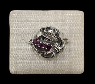 Vintage European Sterling Silver & Ruby Necklace Clasp - New Old Stock