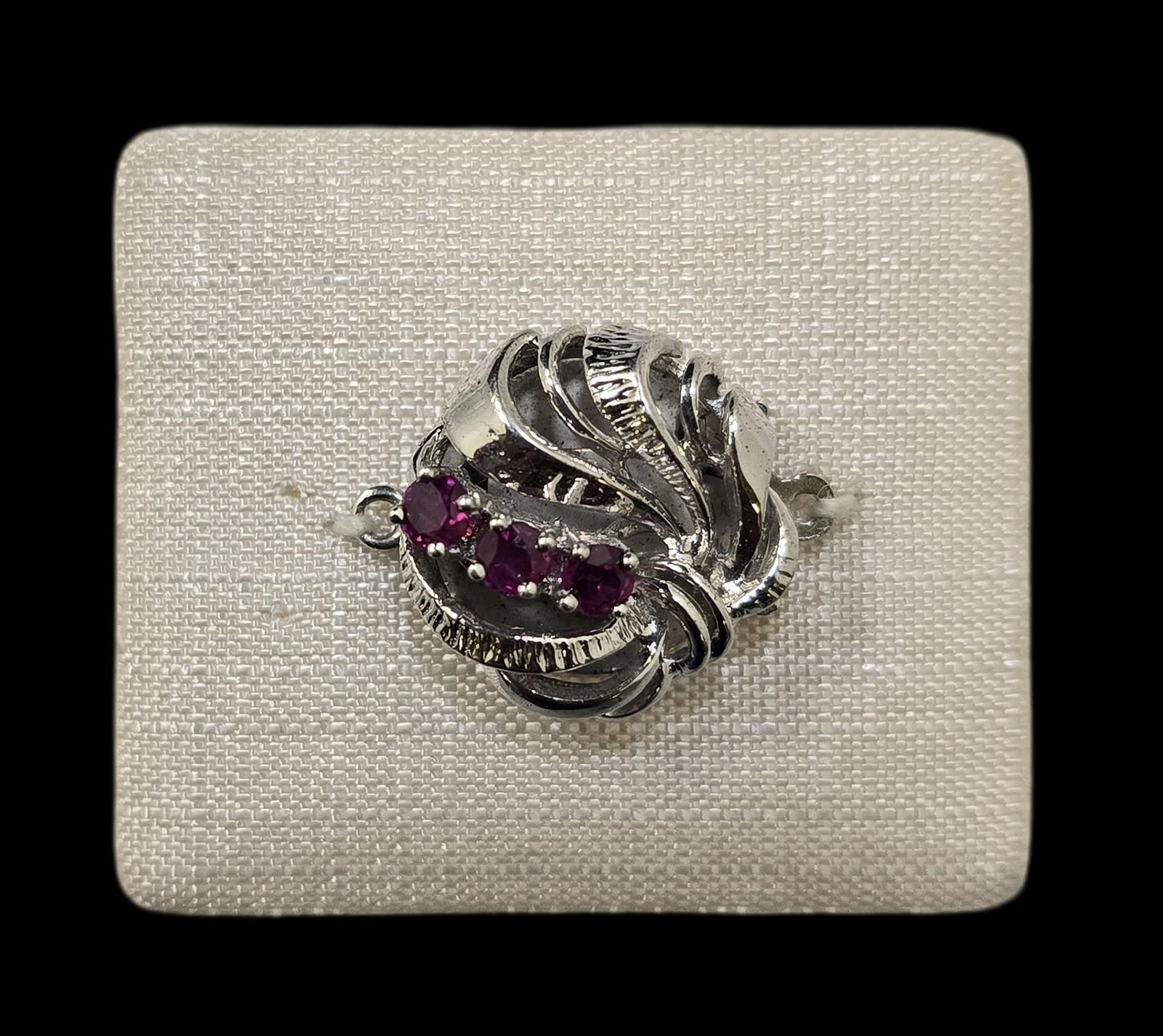 Vintage European Sterling Silver & Ruby Necklace Clasp - New Old Stock (1 of 5)