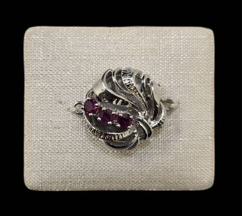 Vintage European Sterling Silver & Ruby Necklace Clasp - New Old Stock: Very good vintage condition with minor patina according to age. Measures approx. 1/2" wide and weighs ca. 2.5 grams. Marked for Sterling Silver. SHIPPING: We ship in-house and charge a flat fee of