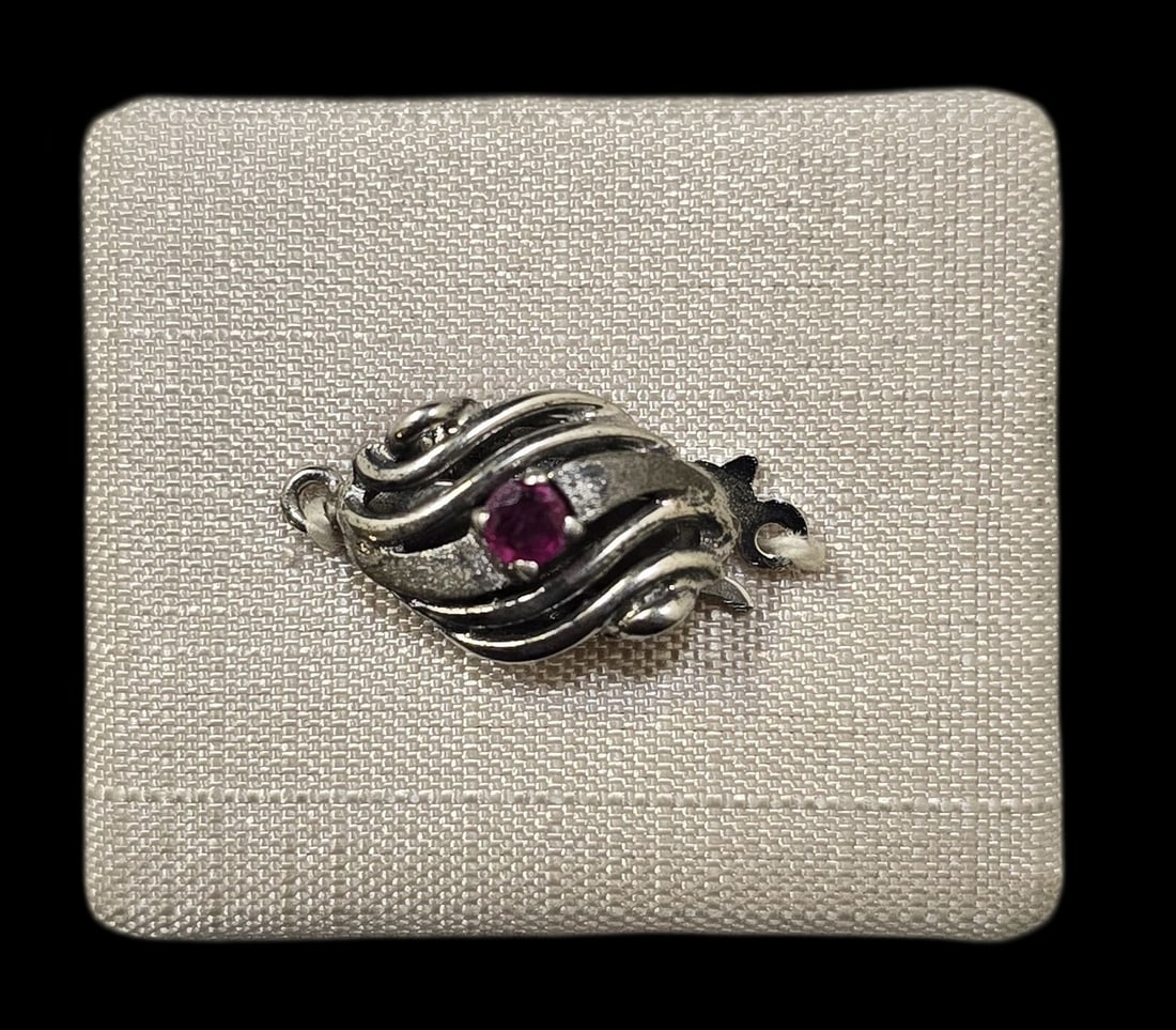 Vintage European Sterling Silver & Ruby Necklace Clasp - New Old Stock (1 of 6)