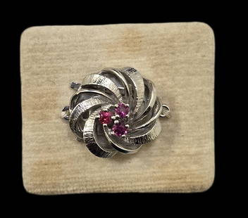Vintage European Sterling Silver & Ruby Necklace Clasp - New Old Stock: Very good vintage condition with minor patina according to age. Measures approx. 1/2" wide and weighs ca. 3.5 grams. Marked for Sterling Silver. SHIPPING: We ship in-house and charge a flat fee of