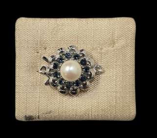 Vintage European 835 Silver & Sapphire Necklace Clasp - New Old Stock