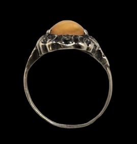 Ornate Antique European 835 Silver & Butterscotch Amber Ring