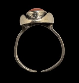 Vintage Mid-Century Modern European 835 Silver & Red Coral Ring