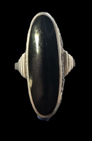 Vintage Mid-Century Sterling Silver & Black Onyx Ring
