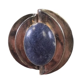 Large Vintage Mid-Century Modern Sterling Silver & Blue Sodalite Gemstone Pendant