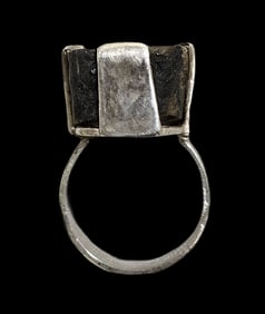 Vintage Mid-Century Modern Brutalist Sterling Silver & Gemstone Ring