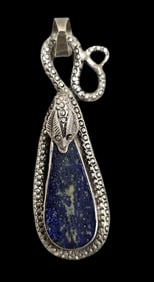 Unusual Vintage Sterling Silver & Blue Gemstone Snake Pendant