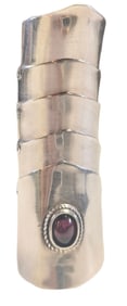 Very Unusual Vintage Sterling Silver & Garnet Full Finger Knight Armor Style Ring