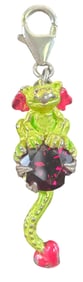 Unusual Sterling Silver, Red Gemstone & Green Enamel Dragon Pendant