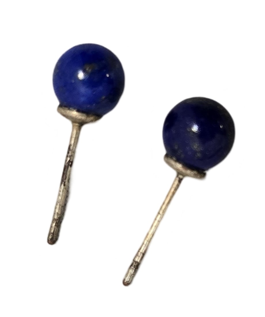 Vintage Sterling Silver & Lapis Lazuli Ball Stud Earrings (1 of 5)
