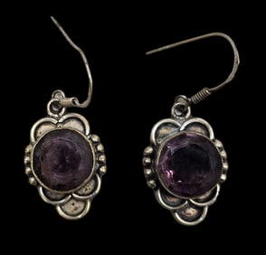 Vintage Mid-Century Sterling Silver & Amethyst Earrings