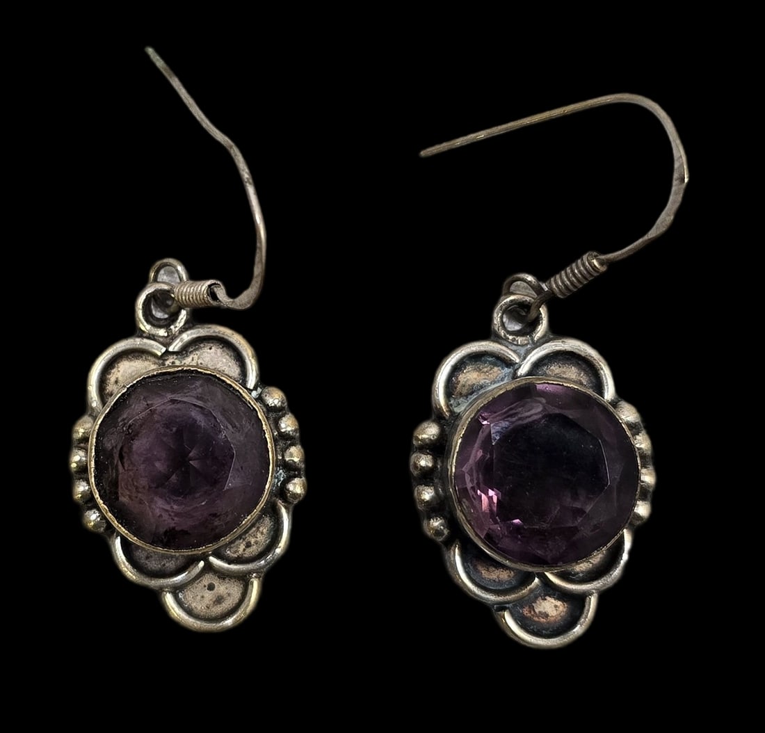 Vintage Mid-Century Sterling Silver & Amethyst Earrings (1 of 6)