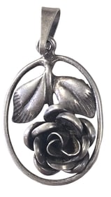 Vintage Mid-Century TEKA Germany Sterling Silver Oval Flower Designer Pendant
