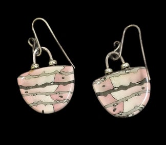 Unusual Vintage BLUE BUS STUDIO Sterling Silver & Porcelain Earrings