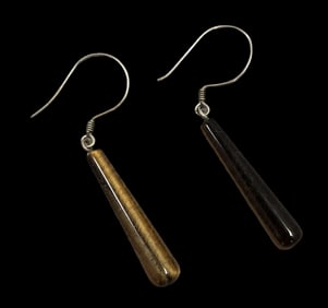 Vintage Mid-Century Sterling Silver & Tiger's Eye Earrings