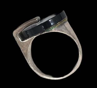 Vintage Mid-Century Modern European 835 Silver & Black Onyx Designer Ring