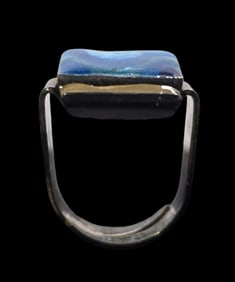 Vintage Mid-Century Modern Sterling Silver & Blue Enamel Designer Ring