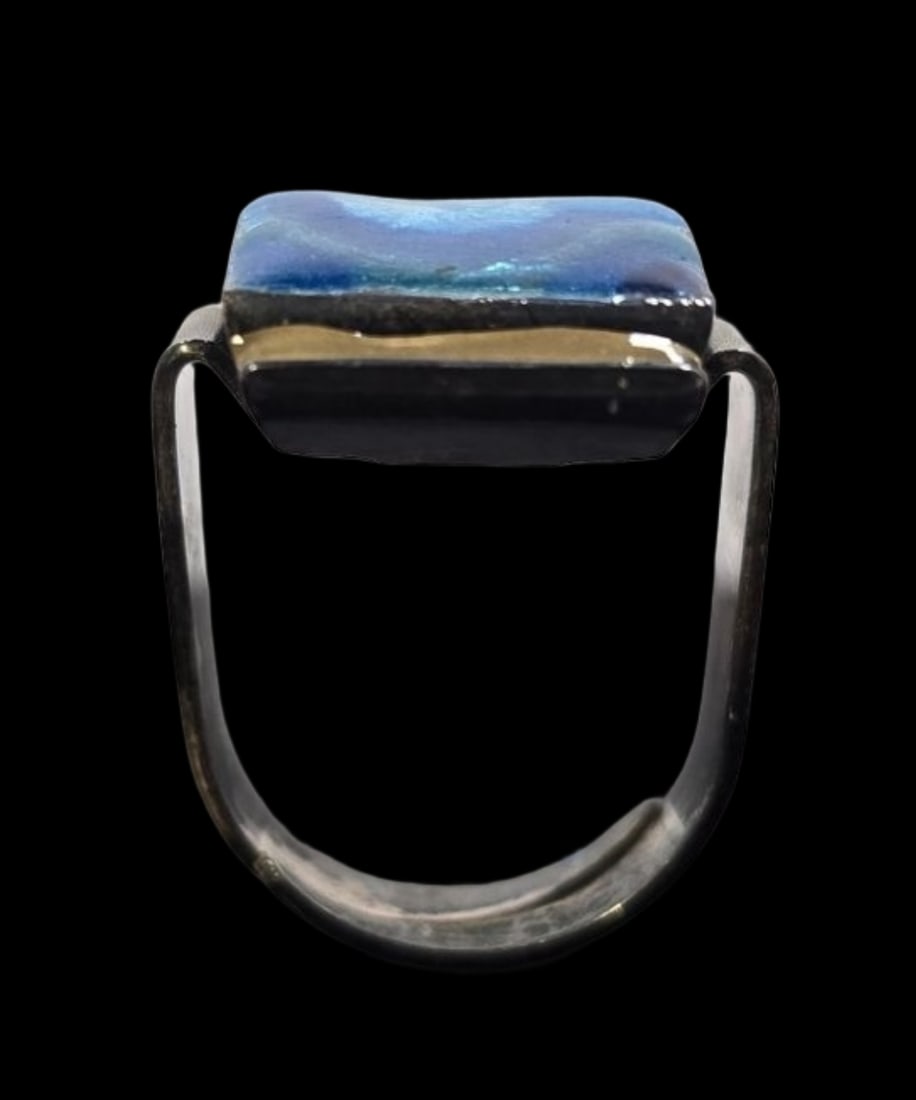 Vintage Mid-Century Modern Sterling Silver & Blue Enamel Designer Ring (1 of 7)