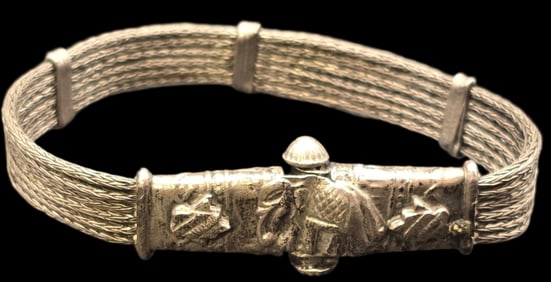 Antique Oriental Handmade Tribal Silver Cable Bracelet