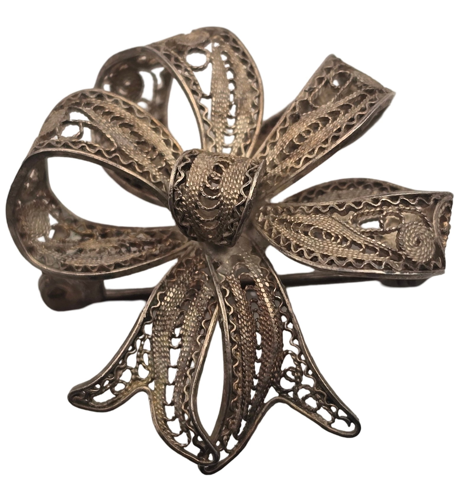 Vintage Handmade Italian 800 Silver Filigree Flower Pin Brooch (1 of 5)