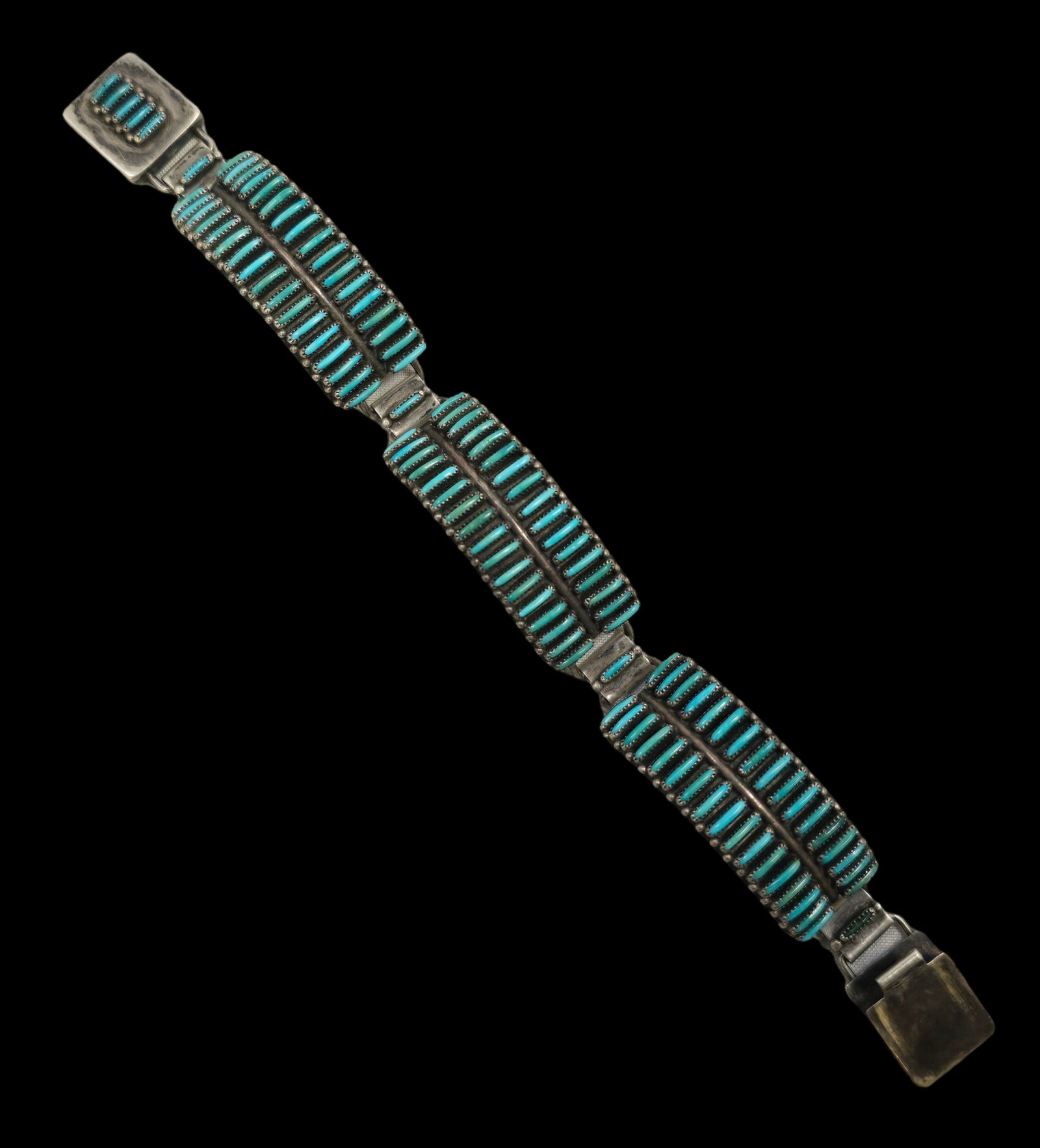 Vintage Native American Zuni Sterling Silver & Needlepoint Turquoise Panel Bracelet (1 of 7)