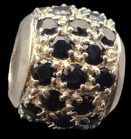 Vintage Pandora Style Sterling Silver & Blue Gemstone Bracelet Charm Bead