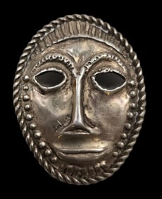 Very Large & Unusual Vintage Sterling Silver African Tribal Mask Pendant