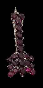 Rare antique ca. 1850 European Vermeil Silver, Seed Pearl & Tourmaline Arrow Brooch