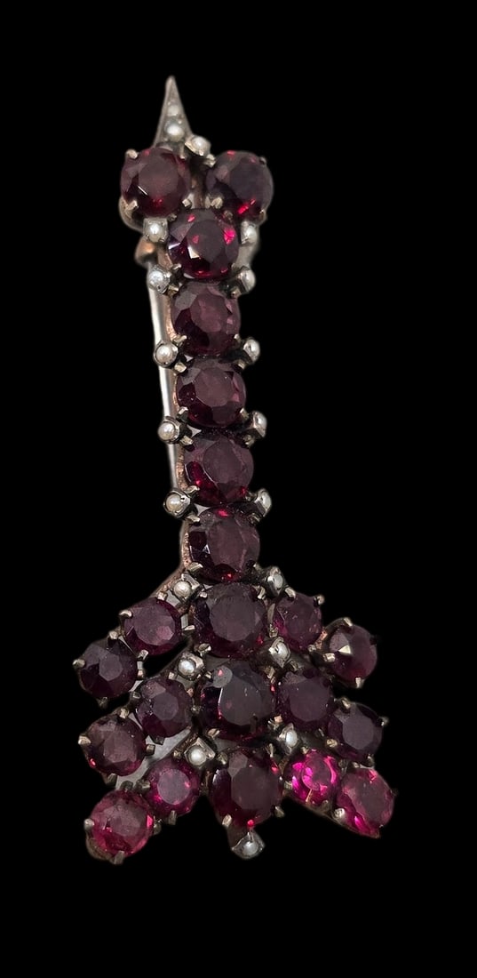 Rare antique ca. 1850 European Vermeil Silver, Seed Pearl & Tourmaline Arrow Brooch (1 of 6)