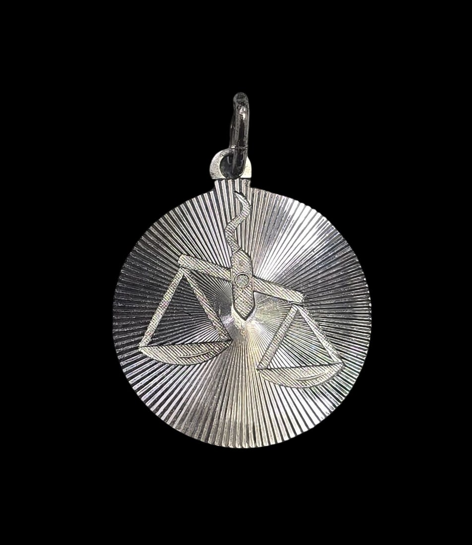 Vintage Mid-Century 800 Silver Zodiac Pendant - Libra: Very good vintage condition with minor patina and wear according to age. Measures approx. 1" high and weighs ca. 2 grams. Marked for 800 (80%) Silver. SHIPPING: We ship in-house and charge a flat fee 
